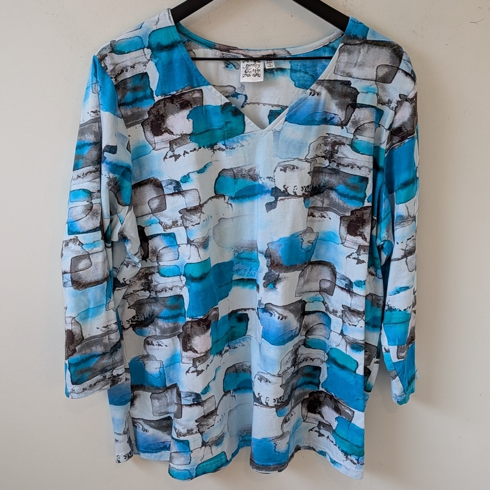 Parsley & Sage Artsy Cotton V Neck Tunic Top Watercolor Size 1X